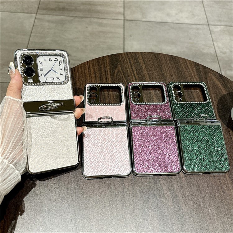 For Huawei nova Flip 5G Case Fish Scale Texture Ring Holder PC Rhinestone Phone Cover - Purple