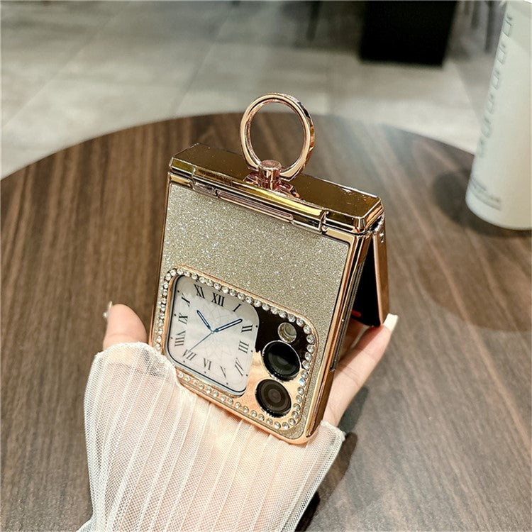 For Huawei nova Flip 5G Case Glitter Design Rhinestone Decor Hard PC Phone Cover - Black