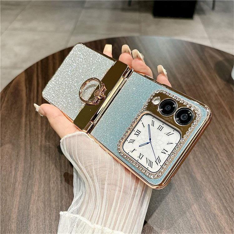 For Huawei nova Flip 5G Case Glitter Design Rhinestone Decor Hard PC Phone Cover - Blue