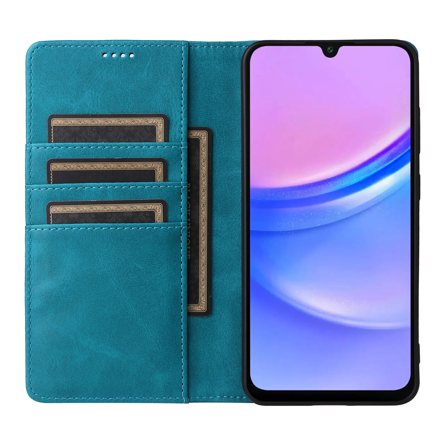 For Samsung Galaxy A16 5G / A16 4G Case RFID Blocking PU Leather Phone Wallet Cover - Peacock Blue