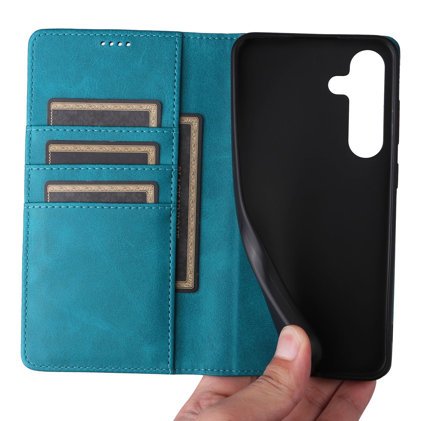 For Samsung Galaxy A16 5G / A16 4G Case RFID Blocking PU Leather Phone Wallet Cover - Peacock Blue