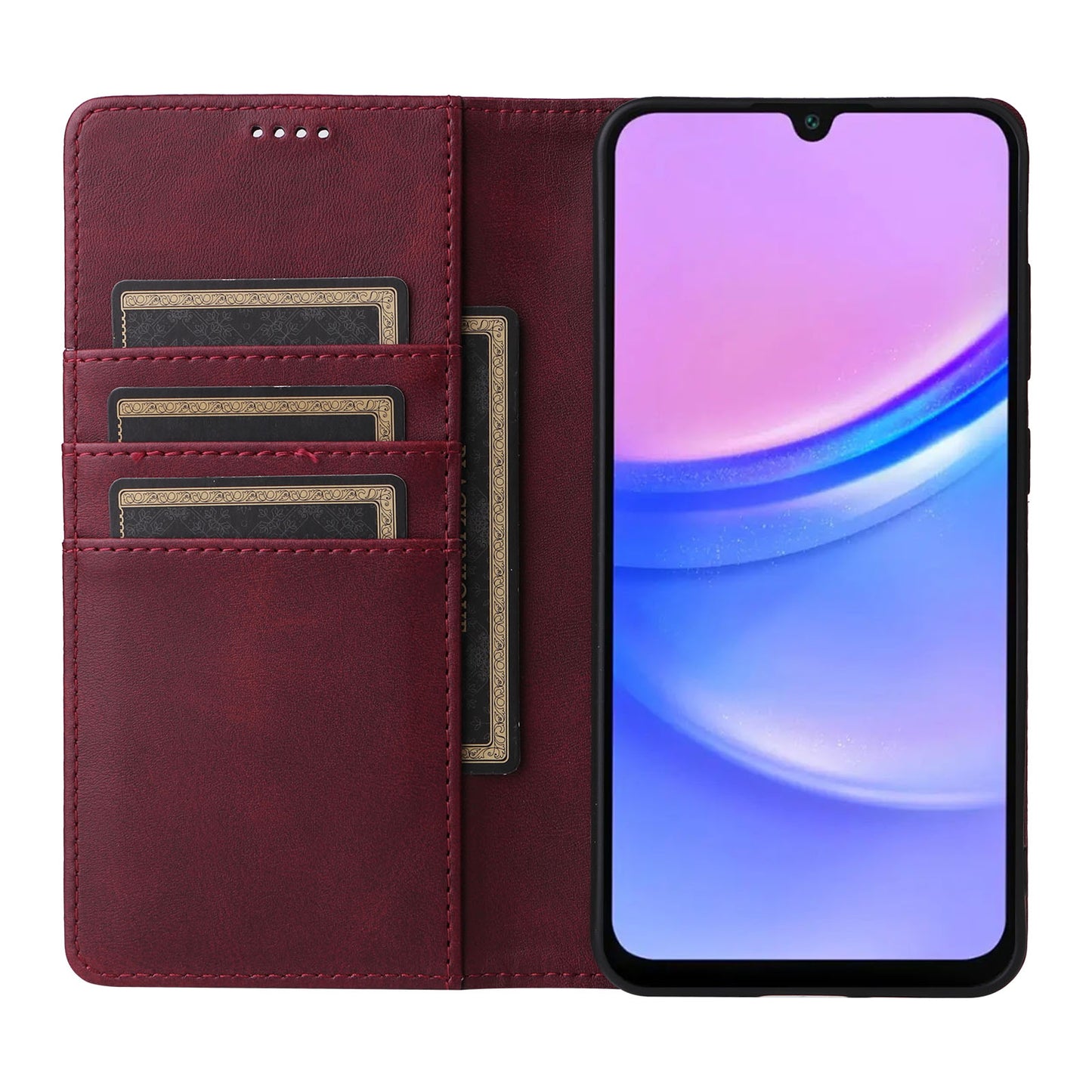 For Samsung Galaxy A16 5G / A16 4G Case RFID Blocking PU Leather Phone Wallet Cover - Wine Red