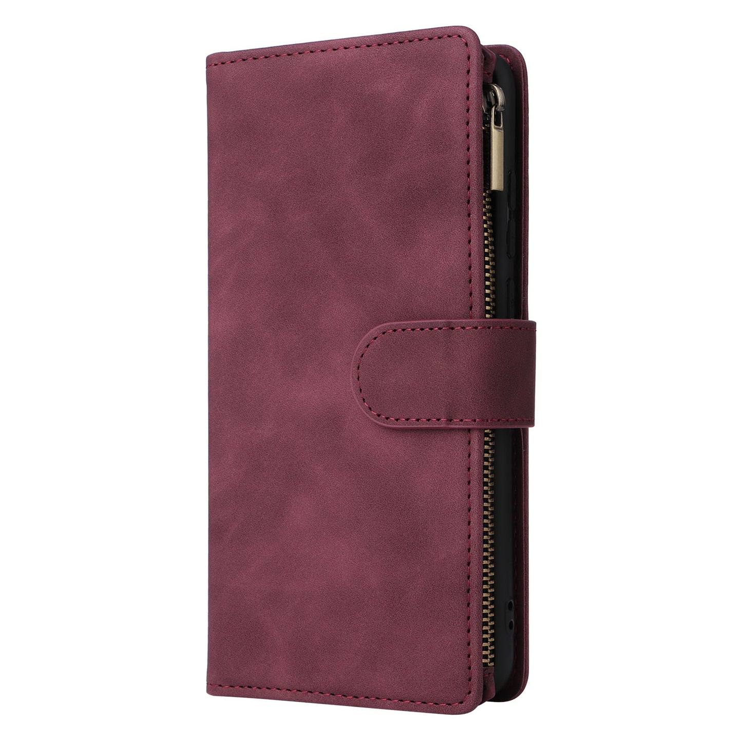 For Samsung Galaxy A06 Case Zipper Wallet Multiple Card Slots Leather Phone Cover - Wine Red