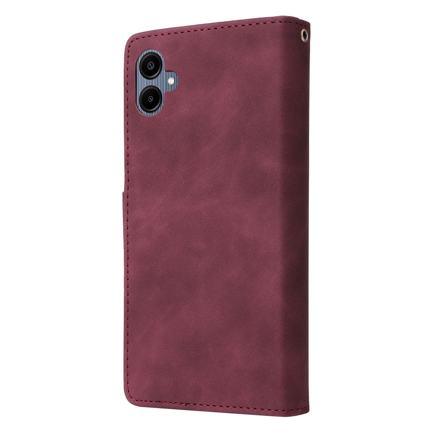 For Samsung Galaxy A06 Case Zipper Wallet Multiple Card Slots Leather Phone Cover - Wine Red