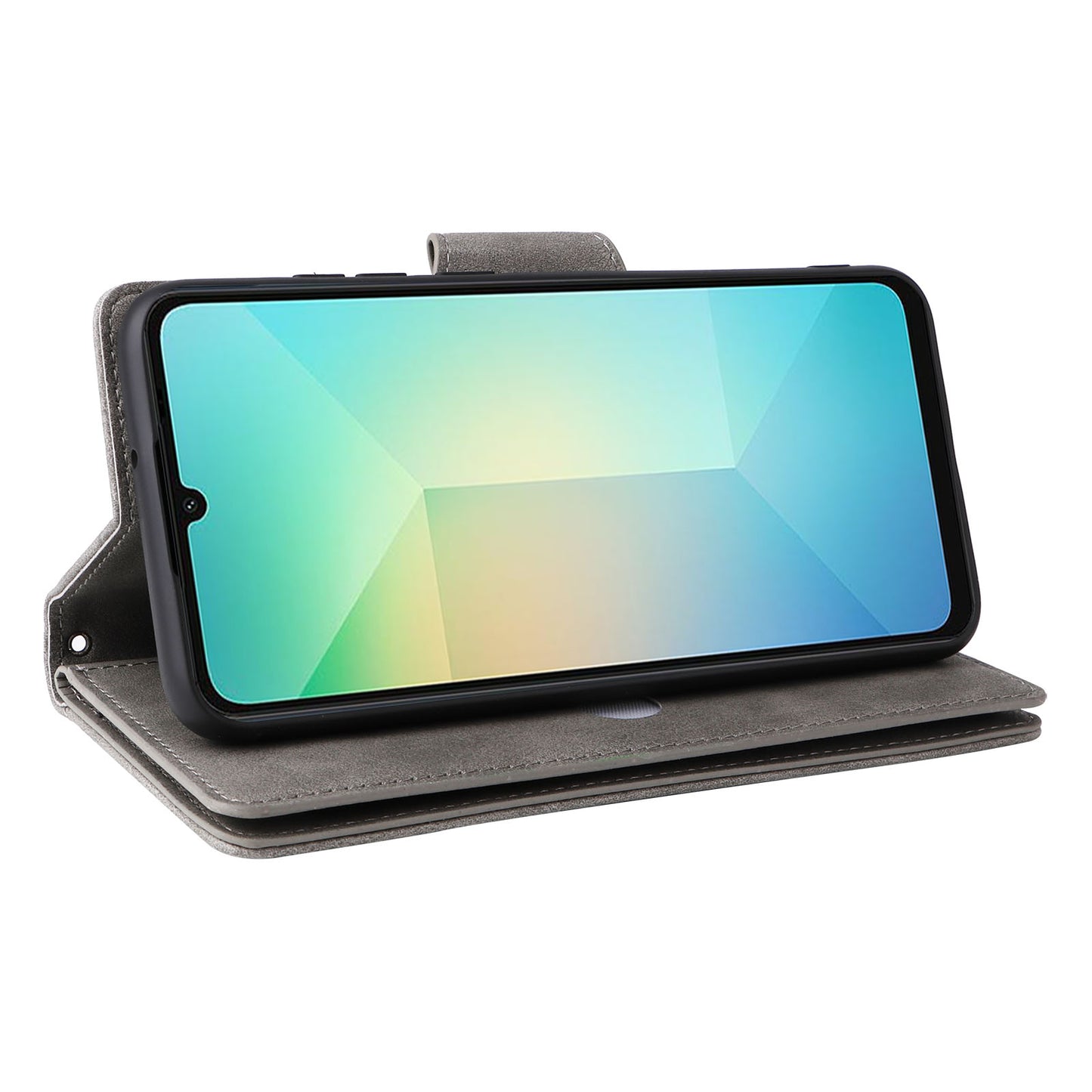 For Samsung Galaxy A06 Case Zipper Wallet Leather Stand Phone Cover Rivet Decor - Grey