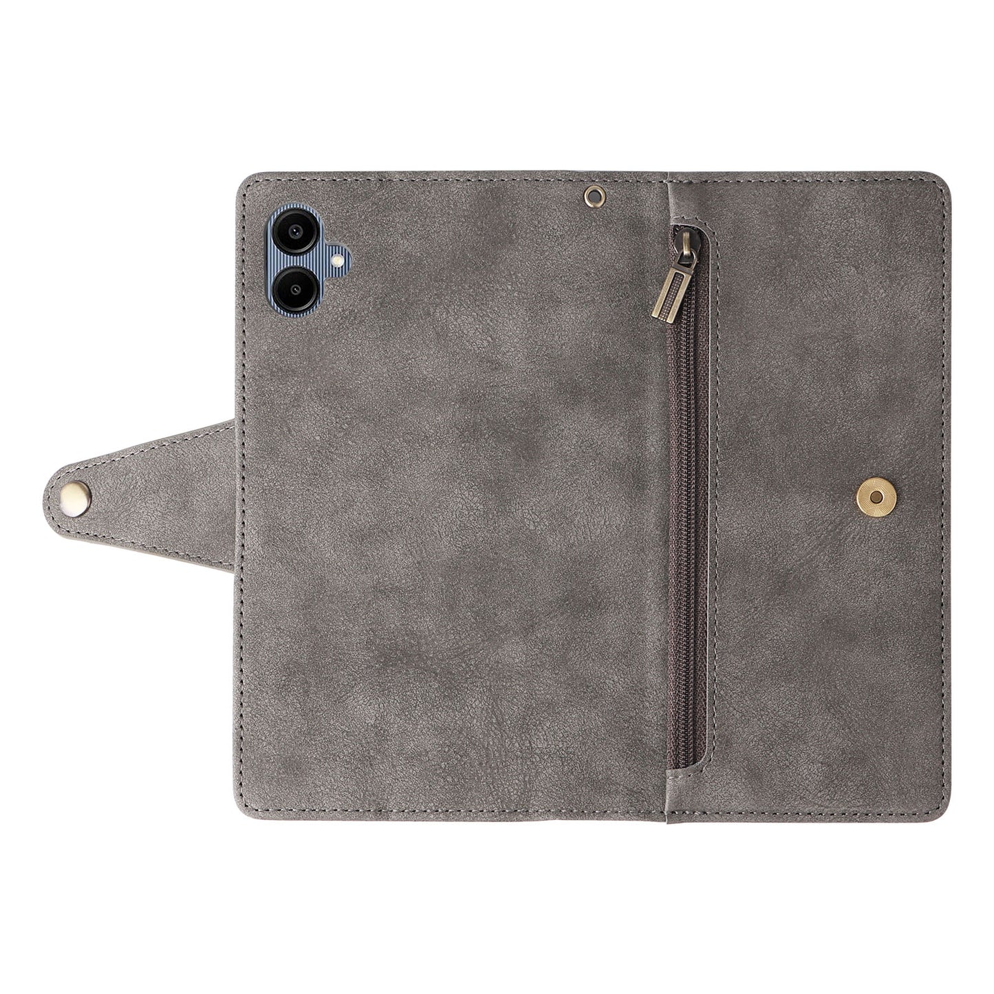 For Samsung Galaxy A06 Case Zipper Wallet Leather Stand Phone Cover Rivet Decor - Grey