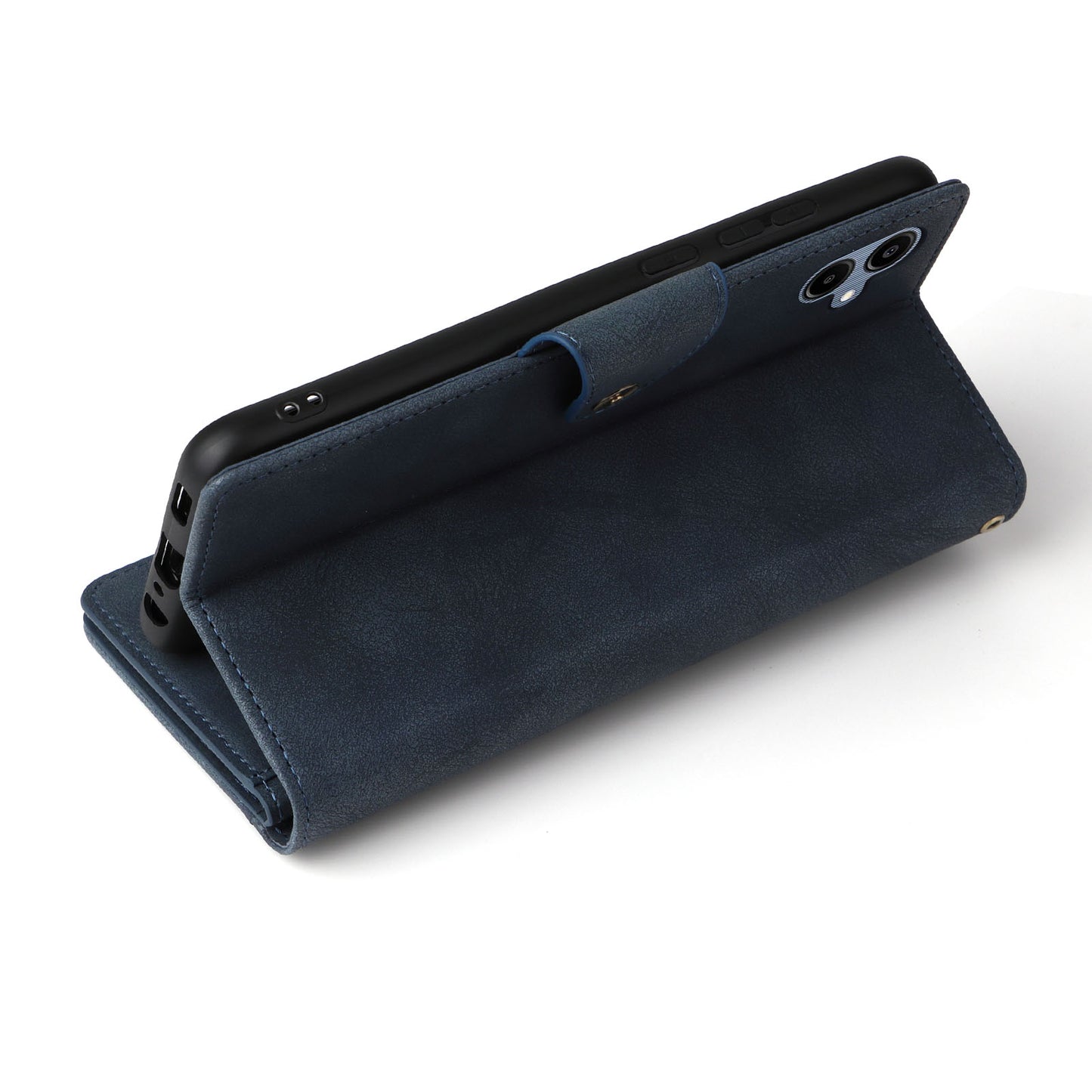 For Samsung Galaxy A06 Case Zipper Wallet Leather Stand Phone Cover Rivet Decor - Blue