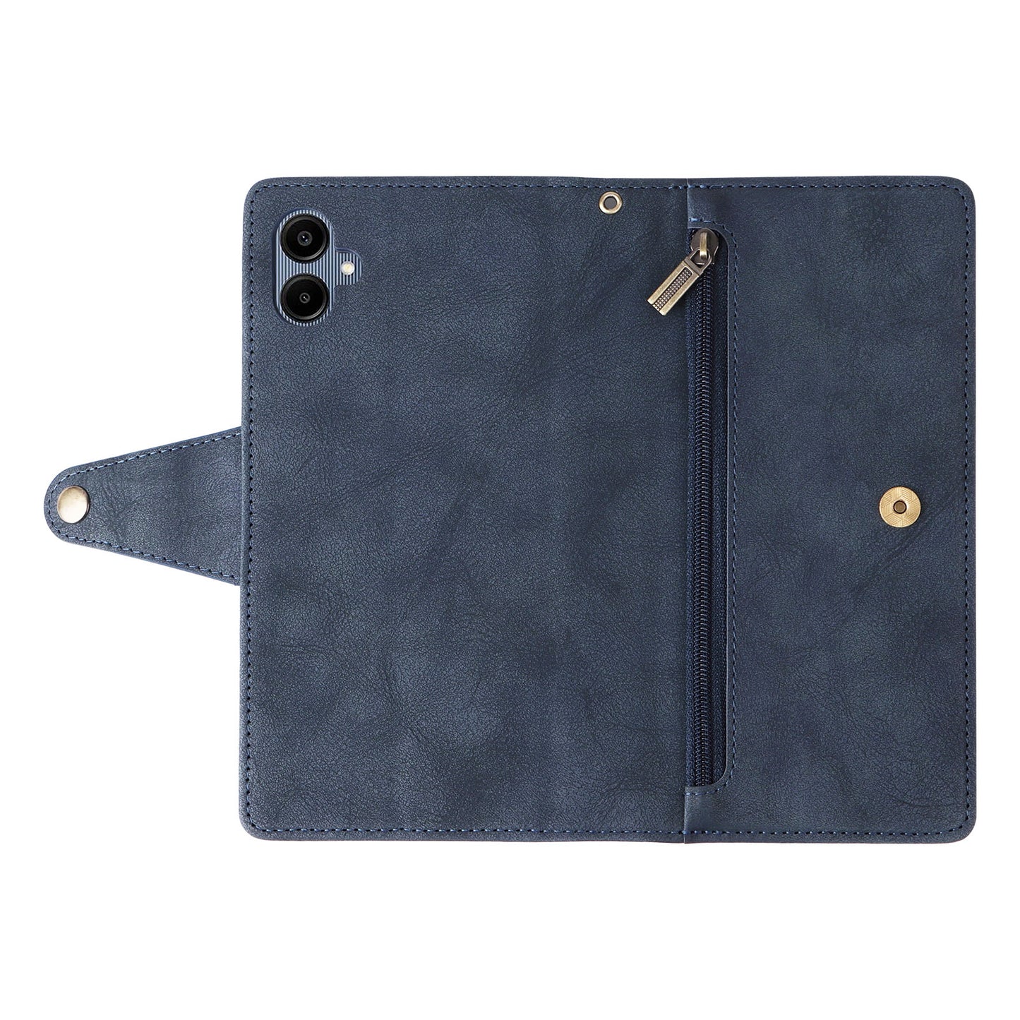 For Samsung Galaxy A06 Case Zipper Wallet Leather Stand Phone Cover Rivet Decor - Blue