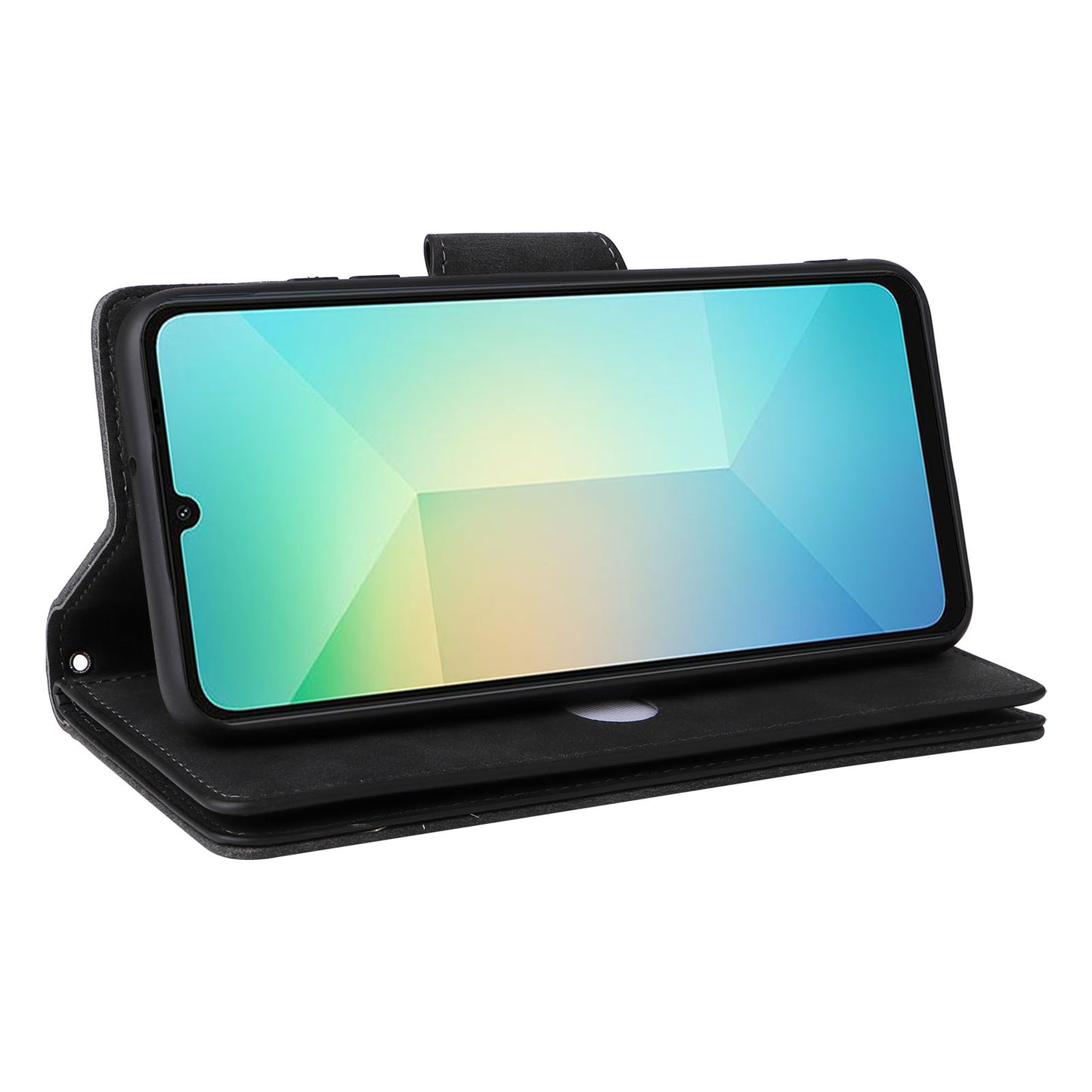 For Samsung Galaxy A06 Case Zipper Wallet Leather Stand Phone Cover Rivet Decor - Black