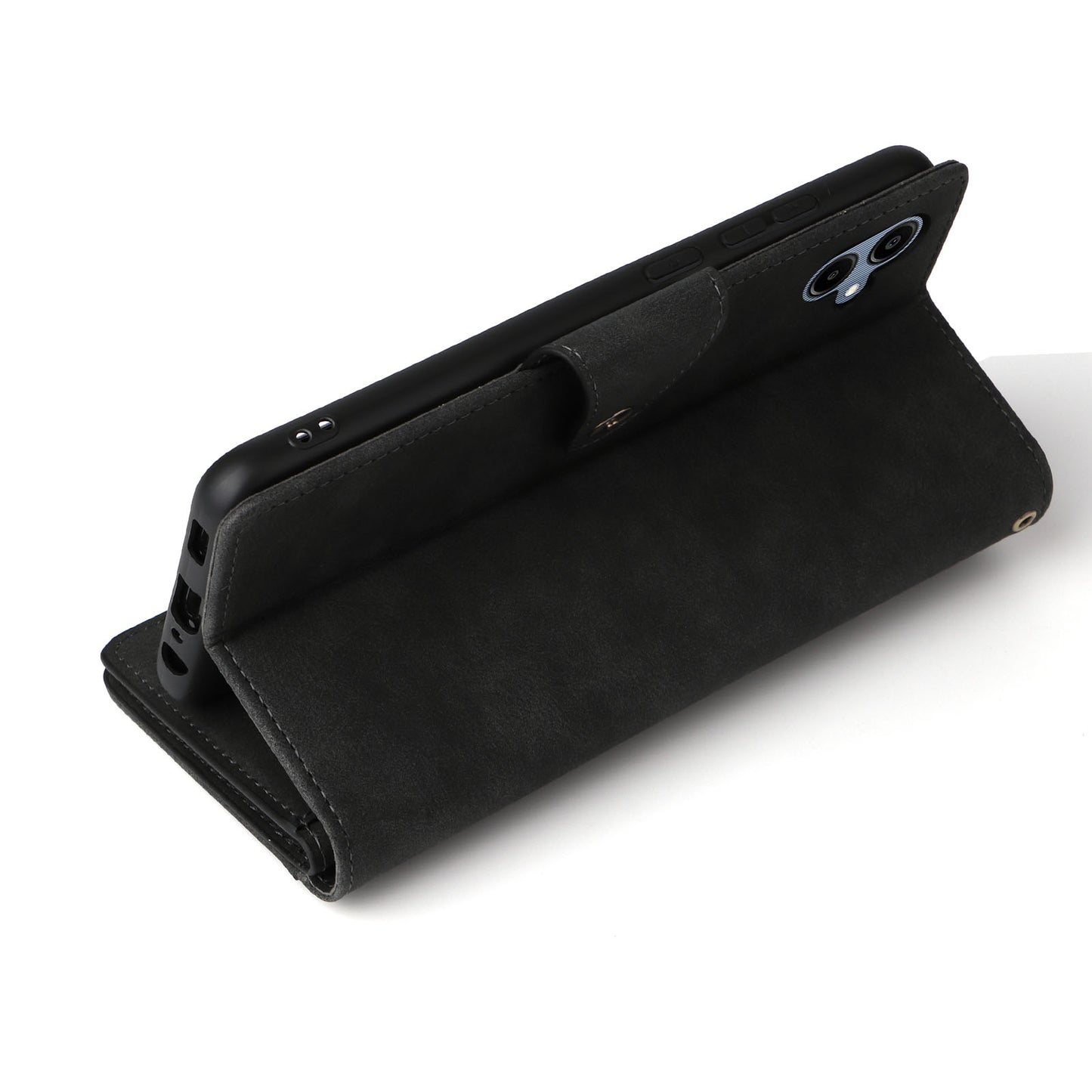 For Samsung Galaxy A06 Case Zipper Wallet Leather Stand Phone Cover Rivet Decor - Black