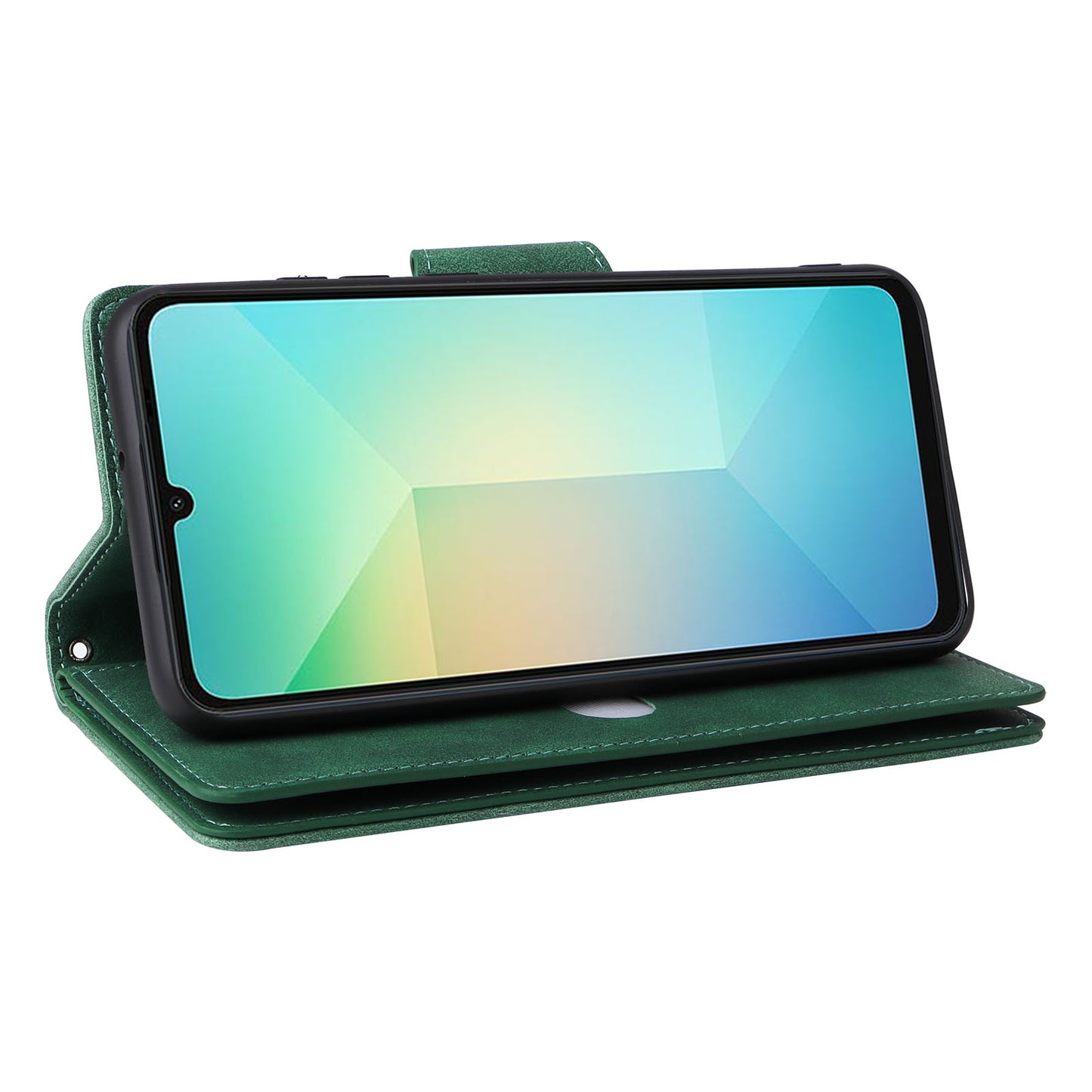 For Samsung Galaxy A06 Case Zipper Wallet Leather Stand Phone Cover Rivet Decor - Green