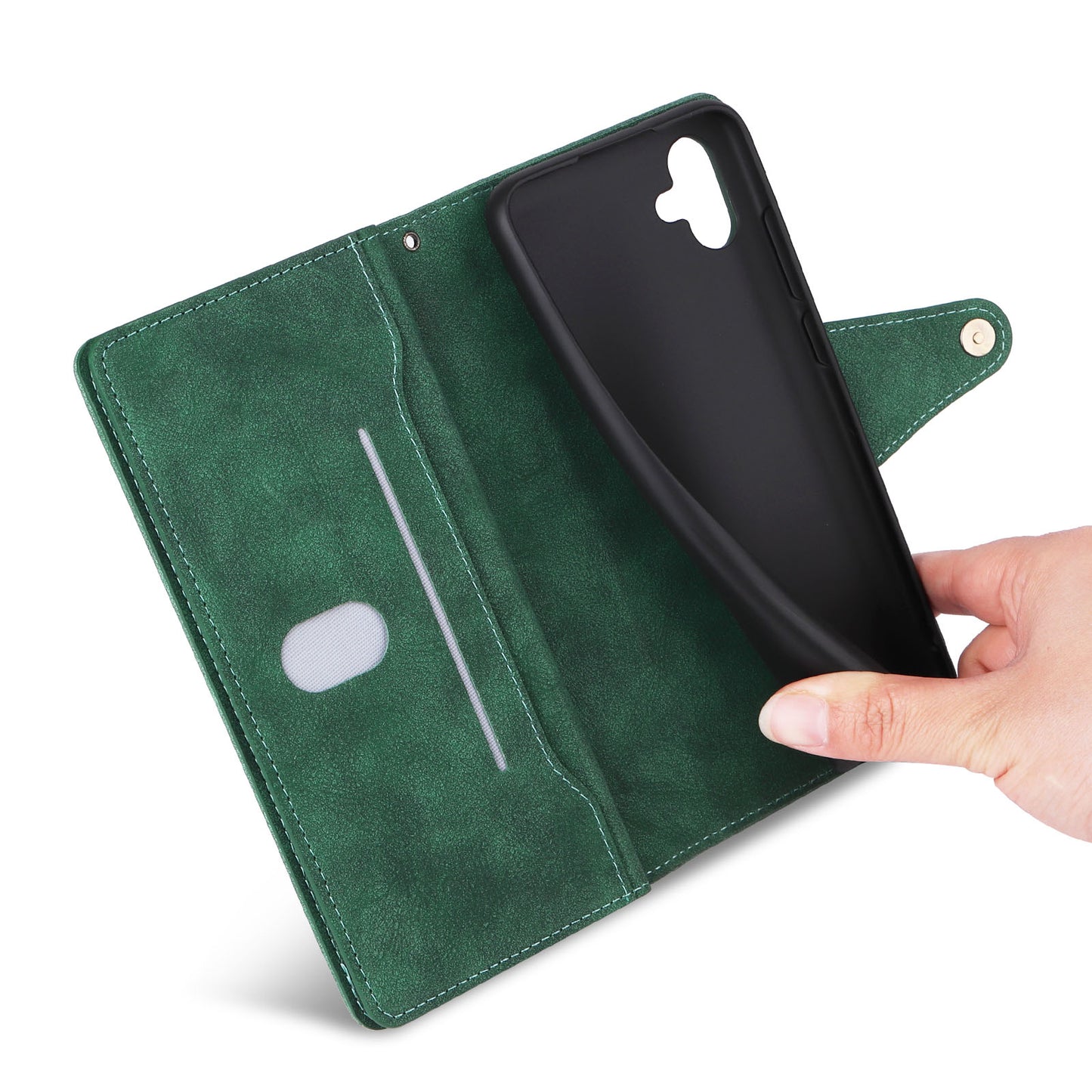 For Samsung Galaxy A06 Case Zipper Wallet Leather Stand Phone Cover Rivet Decor - Green