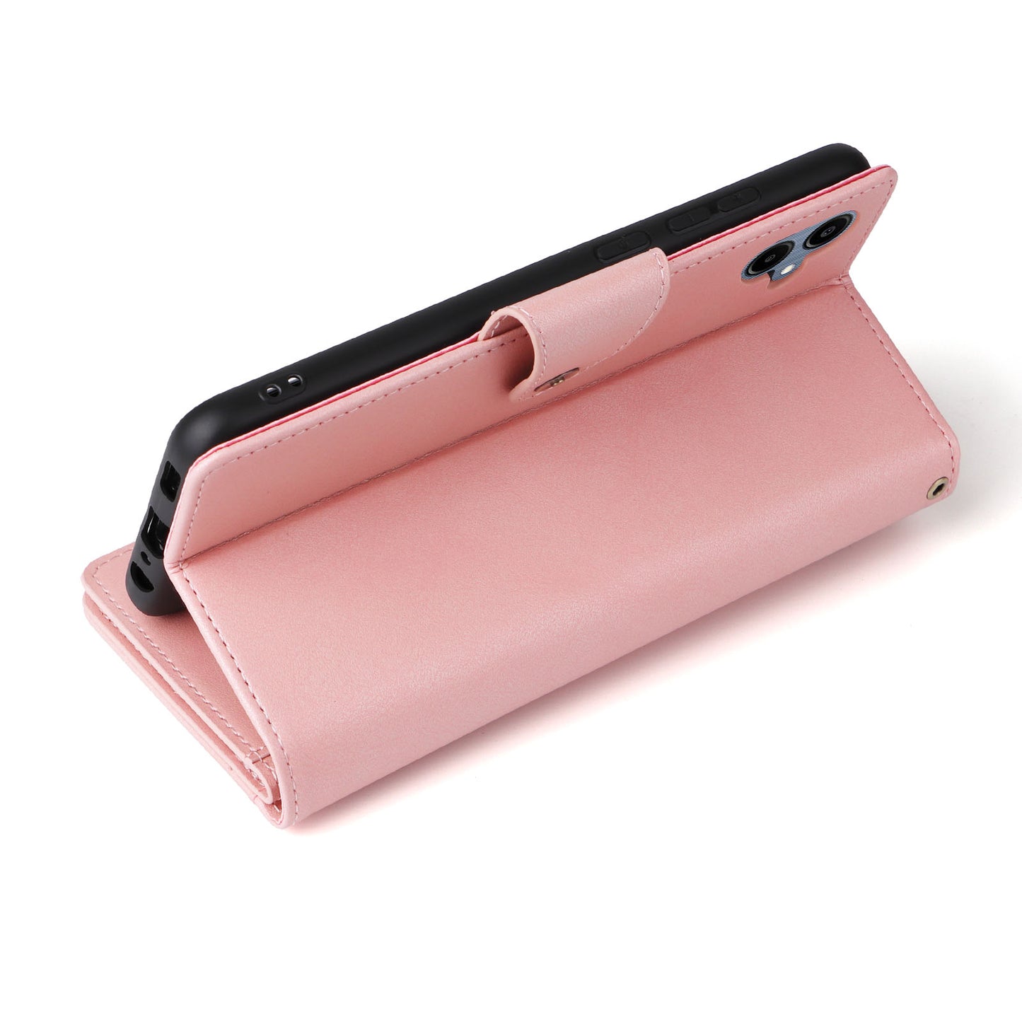 For Samsung Galaxy A06 Case Zipper Wallet Leather Stand Phone Cover Rivet Decor - Rose Gold