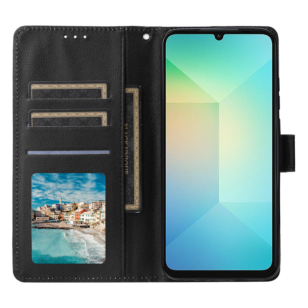 For Samsung Galaxy A06 Case Wallet Stand View PU Leather Phone Cover - Black