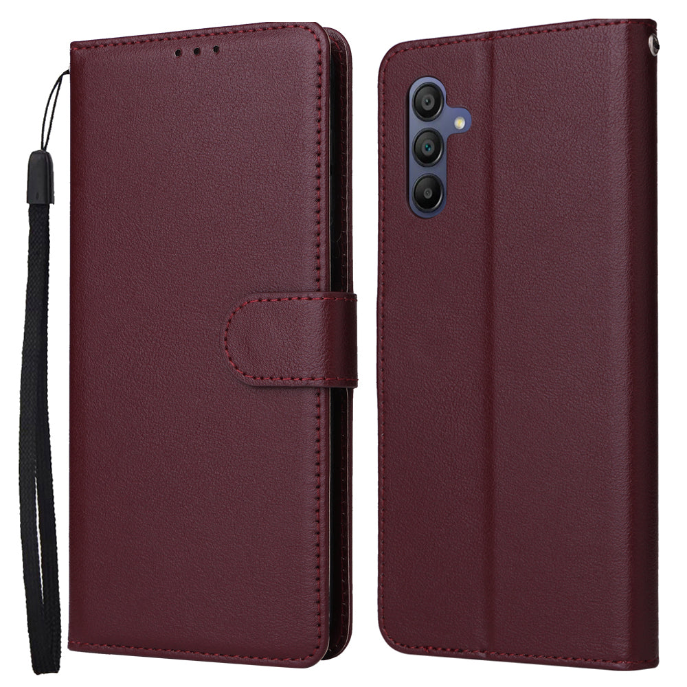 For Samsung Galaxy A16 5G / A16 4G Case Wallet Stand View PU Leather Phone Cover - Wine Red