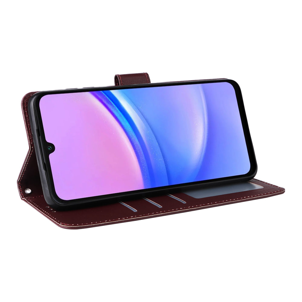 For Samsung Galaxy A16 5G / A16 4G Case Wallet Stand View PU Leather Phone Cover - Wine Red