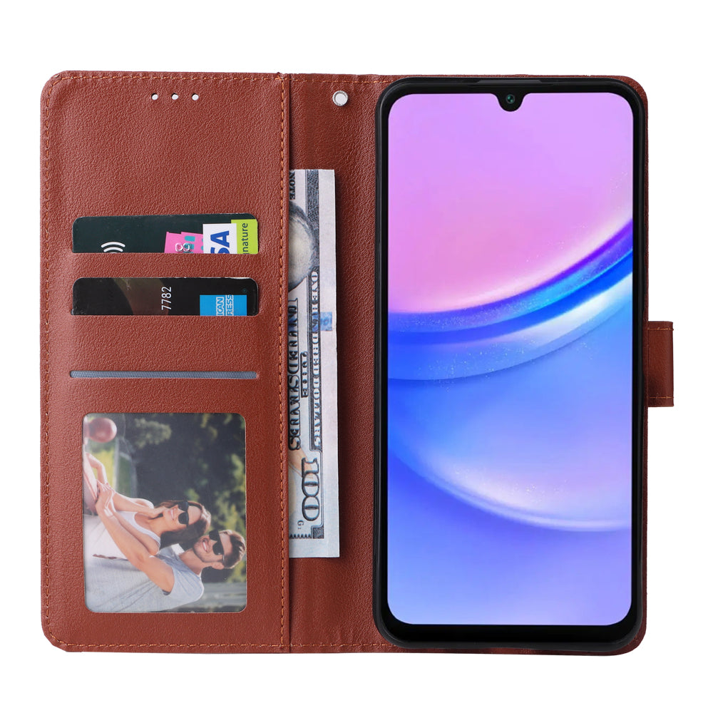 For Samsung Galaxy A16 5G / A16 4G Case Wallet Stand View PU Leather Phone Cover - Brown