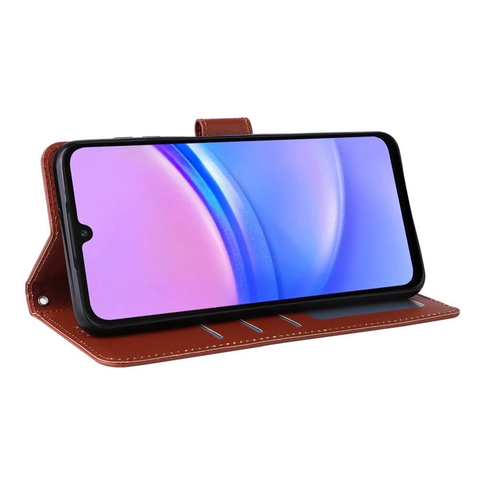 For Samsung Galaxy A16 5G / A16 4G Case Wallet Stand View PU Leather Phone Cover - Brown