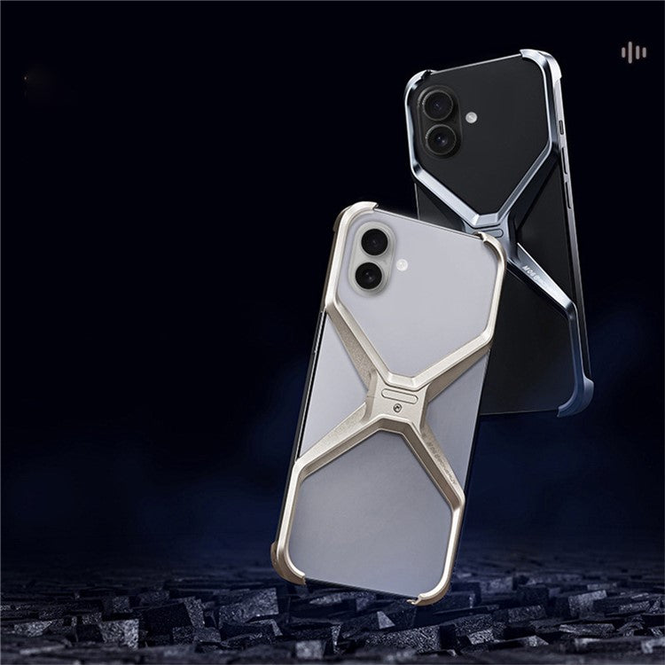 For iPhone 16 Bumper Case No Frame Aluminium Alloy X-Shape Phone Cover - Titanium Gold