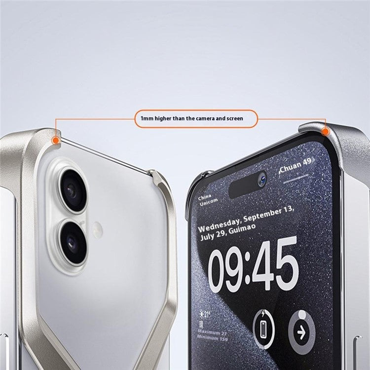 For iPhone 16 Bumper Case No Frame Aluminium Alloy X-Shape Phone Cover - Titanium Gold