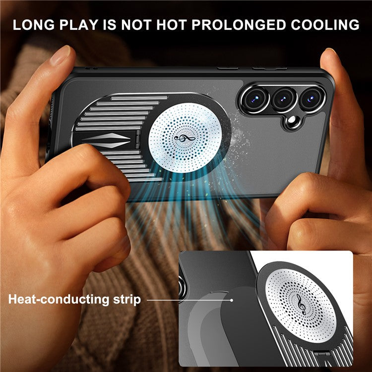 For Samsung Galaxy S24 FE Magnetic Case Heat Dissipation Aromatherapy Kickstand Silicone+PC Phone Cover - Black