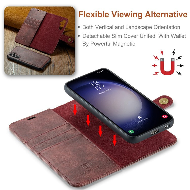 DG.MING for Samsung Galaxy S24 FE Case Detachable Split Leather Phone Cover - Red