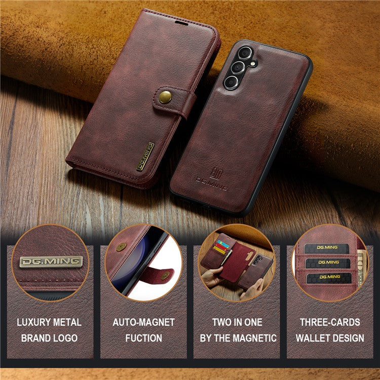 DG.MING for Samsung Galaxy S24 FE Case Detachable Split Leather Phone Cover - Red