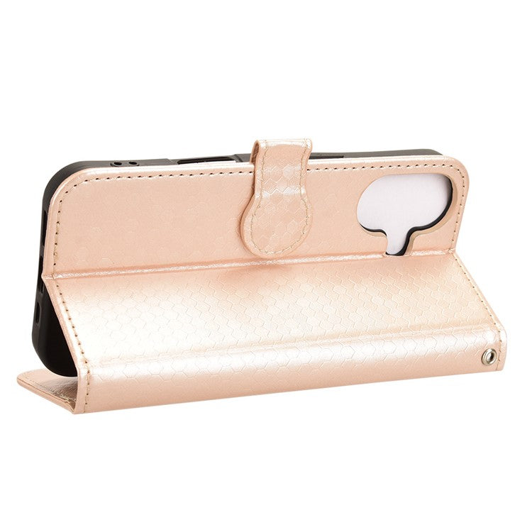 For iPhone 16 Wallet Case Dot Pattern Imprint PU Leather Phone Cover - Rose Gold