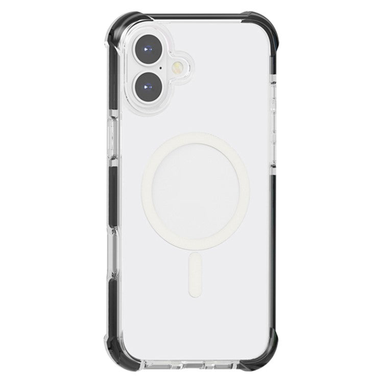 For iPhone 16 Case Compatible with MagSafe Reinforced Corners TPU+Acrylic+TPE Phone Cover - Clear+Black
