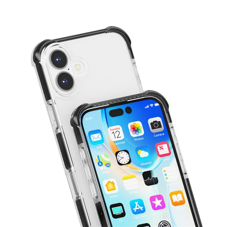For iPhone 16 Case Compatible with MagSafe Reinforced Corners TPU+Acrylic+TPE Phone Cover - Clear+Black