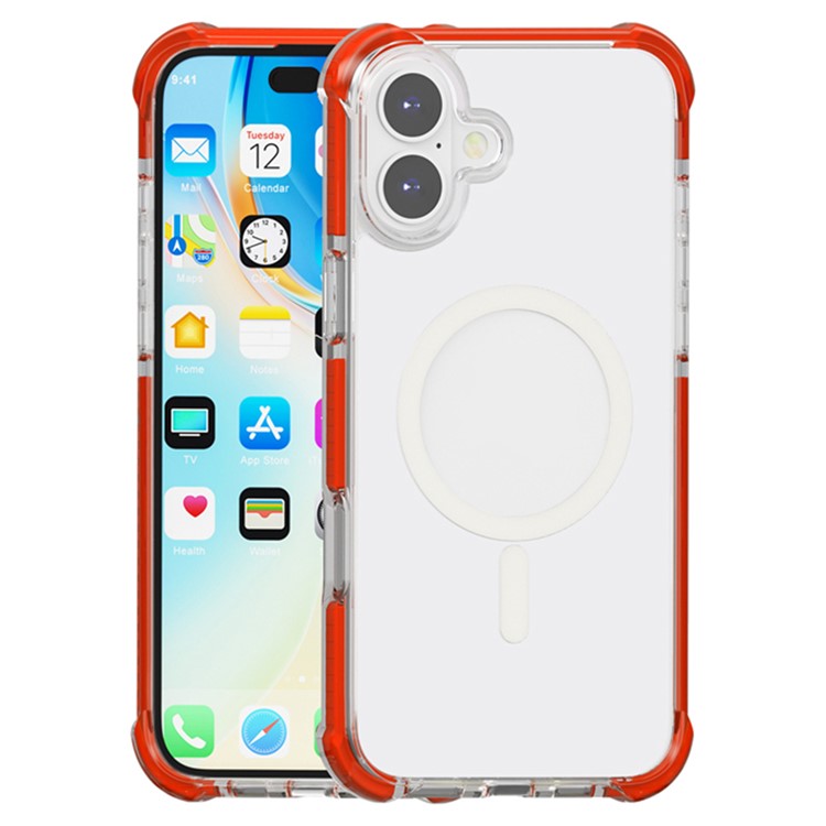 For iPhone 16 Plus Case Compatible with MagSafe Reinforced Corners TPU+Acrylic+TPE Phone Cover - Red