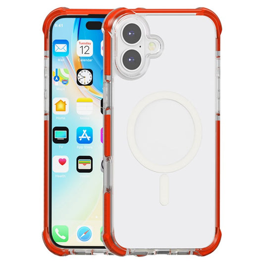 For iPhone 16 Plus Case Compatible with MagSafe Reinforced Corners TPU+Acrylic+TPE Phone Cover - Red