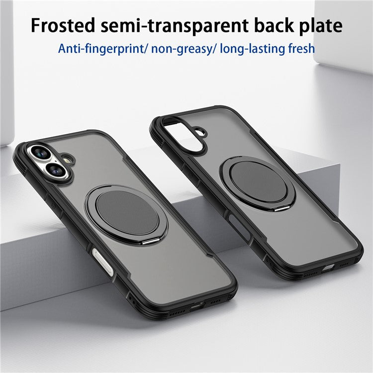 Thunder 3 Series For iPhone 16 Case Rotating Magnetic Kickstand PC+TPU Matte Phone Cover - Green