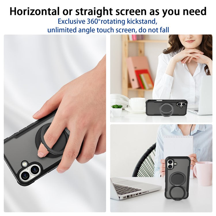 Thunder 3 Series For iPhone 16 Case Rotating Magnetic Kickstand PC+TPU Matte Phone Cover - Green