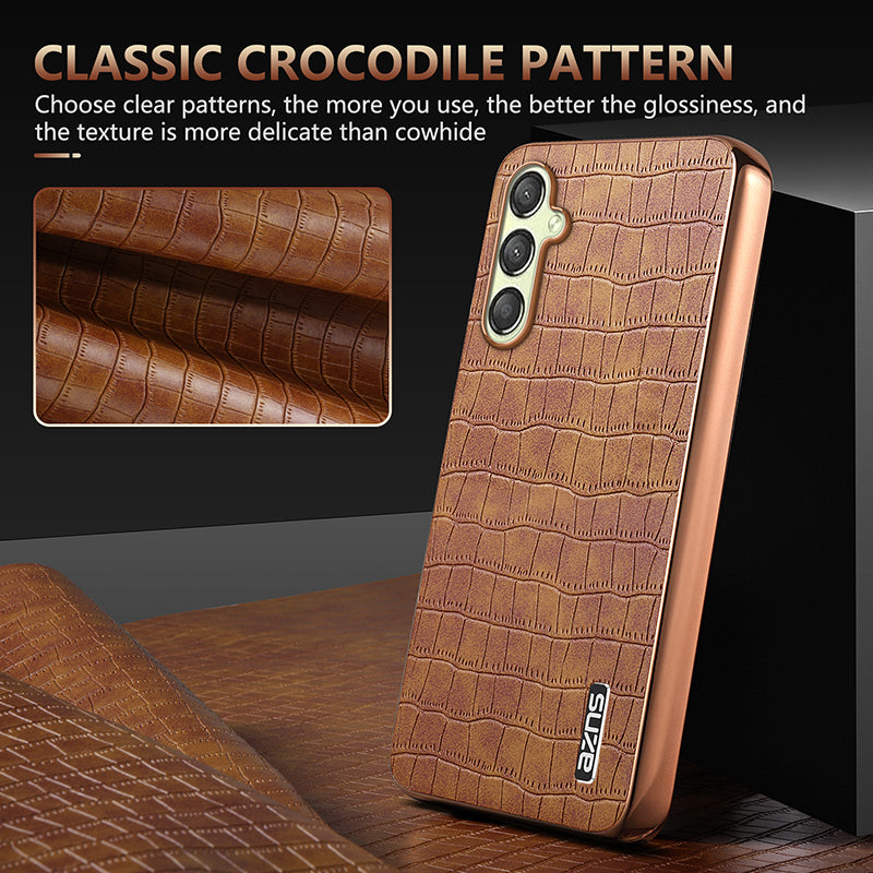 AZNS For Samsung Galaxy A16 5G / A16 4G Case Electroplating Crocodile Texture PU+TPU Phone Cover - Black