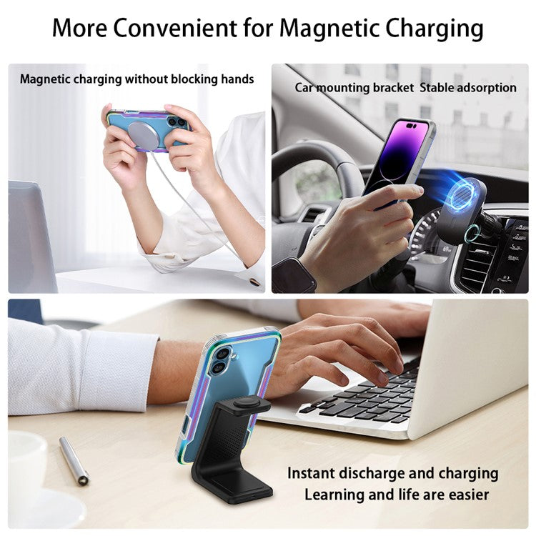 Thunder 1 Series For iPhone 16 Pro Case Compatible with MagSafe PC+TPU Clear Back Cover - Rose Gold