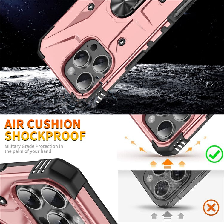 For iPhone 16 Pro Case PC+ TPU Anti-Drop Phone Cover with Ring Kickstand - Rose Gold