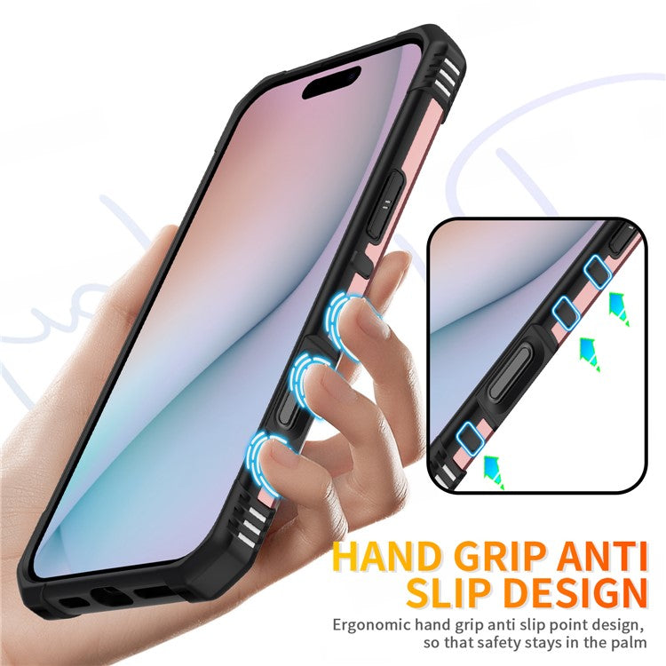 For iPhone 16 Pro Case PC+ TPU Anti-Drop Phone Cover with Ring Kickstand - Rose Gold