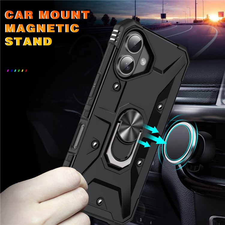 For iPhone 16 Case PC+ TPU Anti-Drop Phone Cover with Ring Kickstand - Black