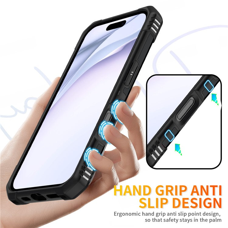 For iPhone 16 Case PC+ TPU Anti-Drop Phone Cover with Ring Kickstand - Black
