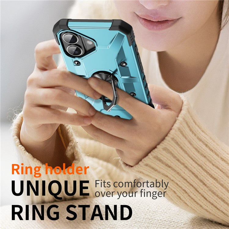 For iPhone 16 Plus Case PC+ TPU Anti-Drop Phone Cover with Ring Kickstand - Baby Blue
