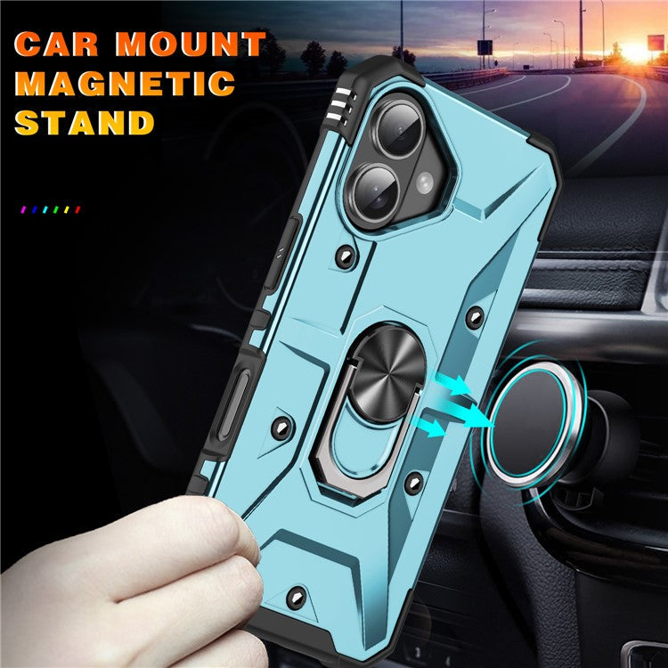 For iPhone 16 Plus Case PC+ TPU Anti-Drop Phone Cover with Ring Kickstand - Baby Blue