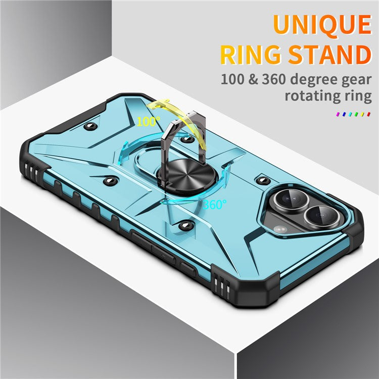 For iPhone 16 Plus Case PC+ TPU Anti-Drop Phone Cover with Ring Kickstand - Baby Blue
