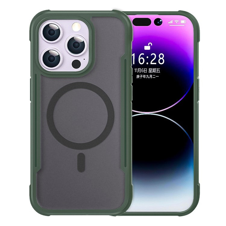 Thunder 3 Series For iPhone 16 Pro Case Compatible with MagSafe Skin-touch PC+TPU Phone Cover - Green