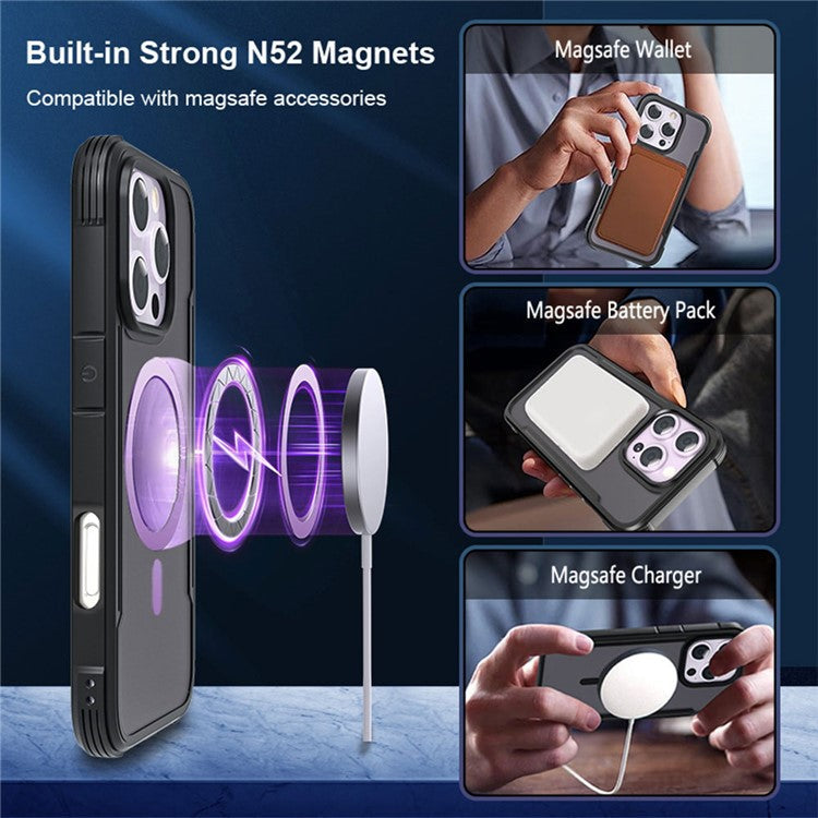 Thunder 3 Series For iPhone 16 Pro Case Compatible with MagSafe Skin-touch PC+TPU Phone Cover - Green