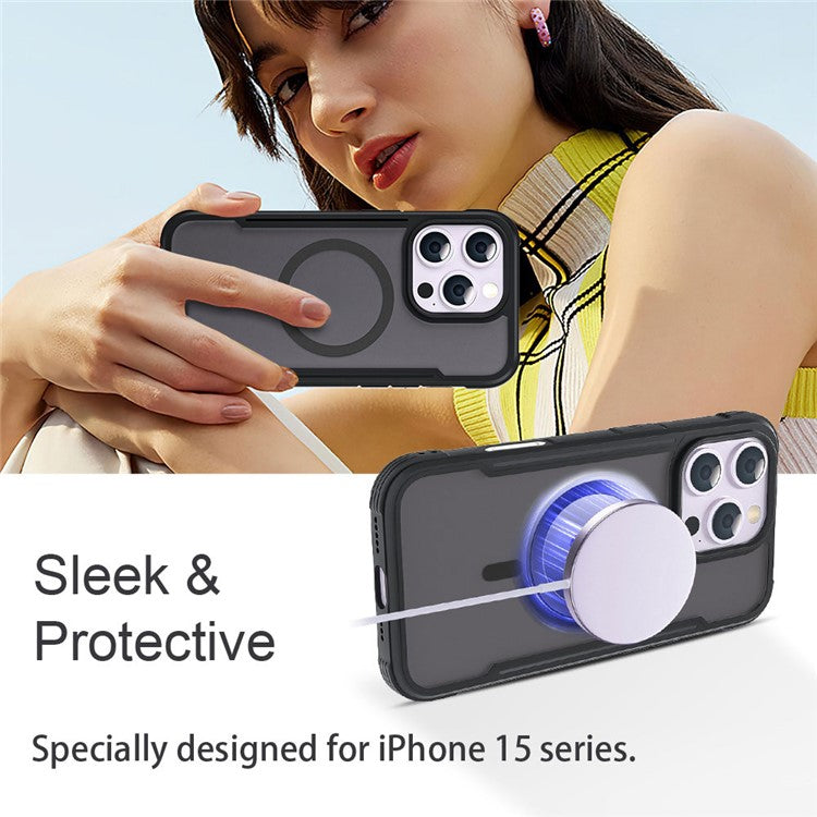 Thunder 3 Series For iPhone 16 Pro Case Compatible with MagSafe Skin-touch PC+TPU Phone Cover - Green