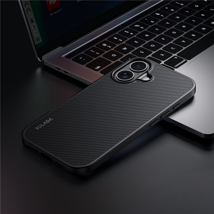 SULADA For iPhone 16 Plus Case Compatible with MagSafe Metal Lens Frame PU+TPU Phone Cover - Black