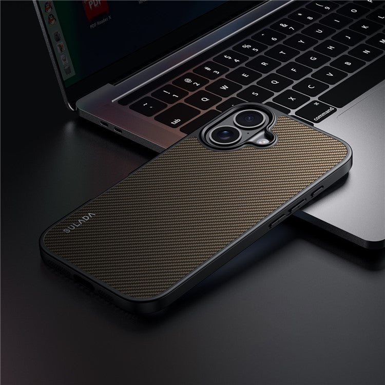 SULADA For iPhone 16 Case Compatible with MagSafe Metal Lens Frame PU+TPU Phone Cover - Brown