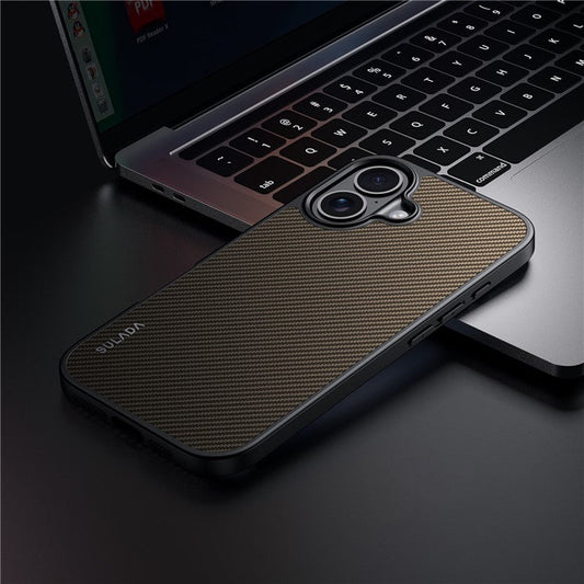 SULADA For iPhone 16 Case Compatible with MagSafe Metal Lens Frame PU+TPU Phone Cover - Brown