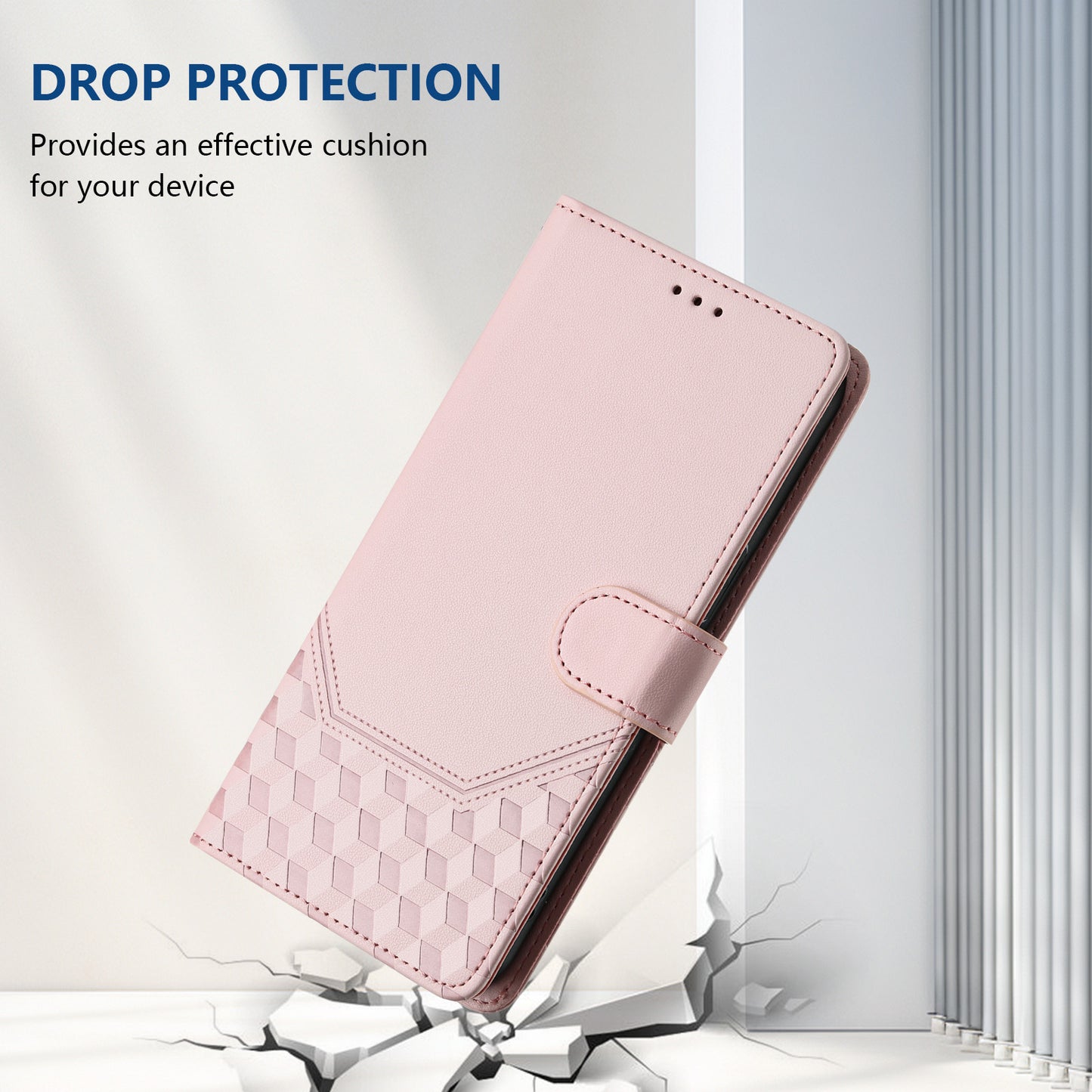 For Samsung Galaxy A16 5G / A16 4G Case Imprinted Honeycomb RFID Blocking Leather Phone Cover with Strap - Pink